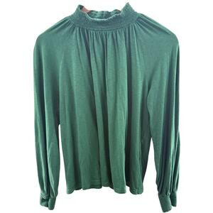 Sundry Smocked Neck Cuff Raglan Pima Cotton Long Sleeve Shirt Green Size 2 / M